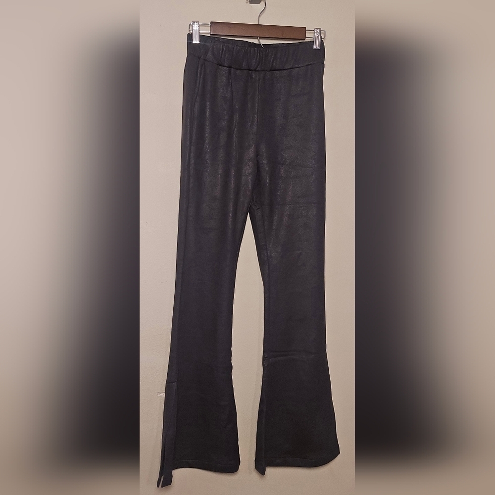 Womens Black Dancemarvel Faux Leather Flare Pants M 41L NWT - Picture 3 of 4